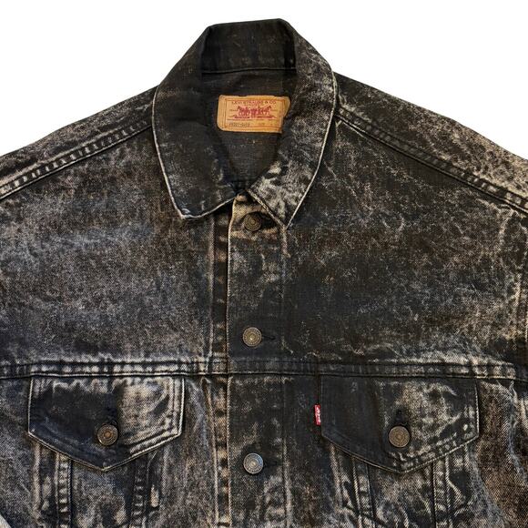 Vtg 80s Levis Denim Trucker Jacket Mens Large Black Acid Washed USA 70507-0253 - Picture 3 of 9